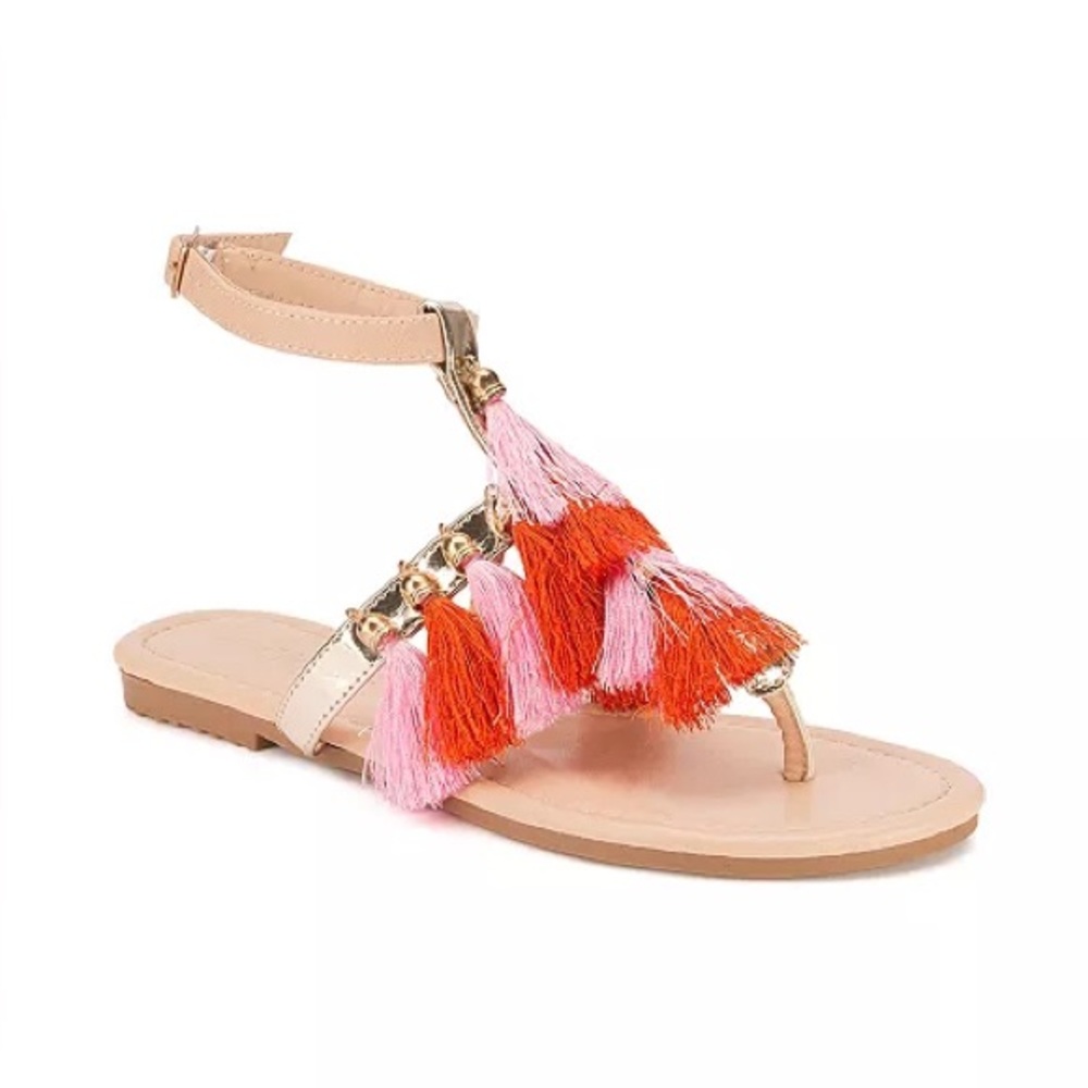 Olivia Miller Pink and Orange Tassel Sandals
